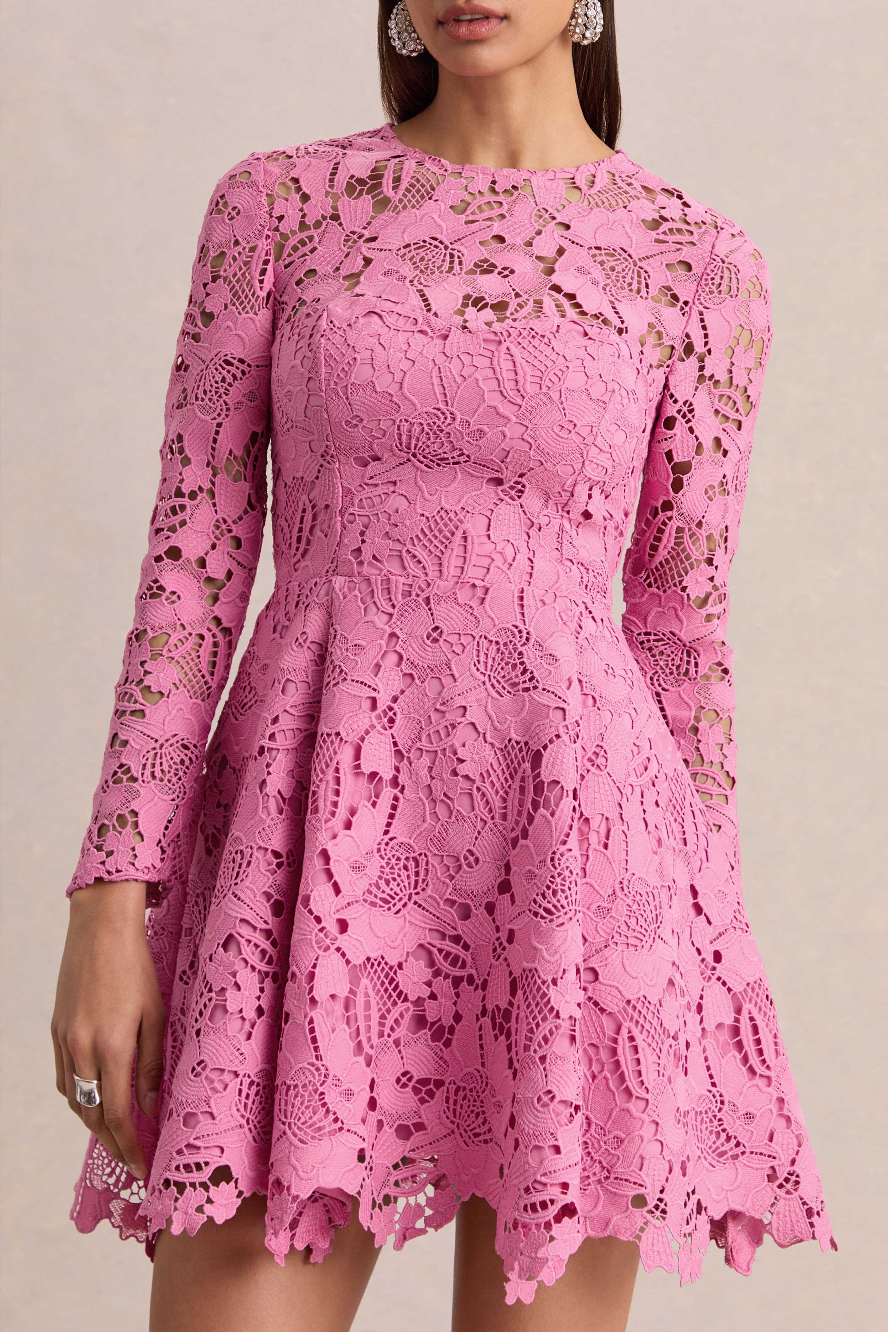 Morina | Pink Lace High-Neck Mini Dress