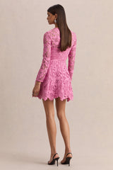 Morina | Pink Lace High-Neck Mini Dress