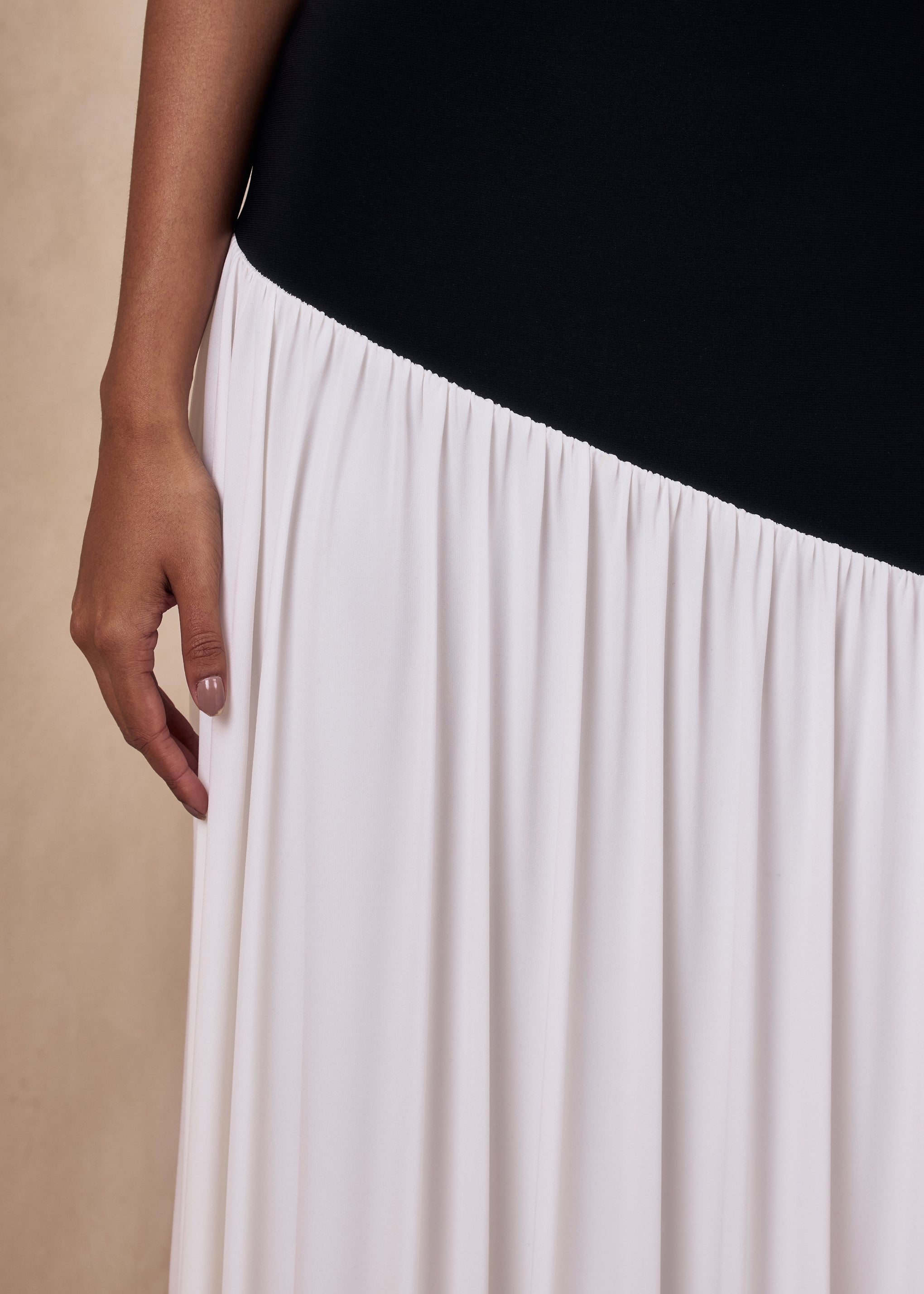 Doroyta | Black And White Asymmetric-Neck Maxi Dress