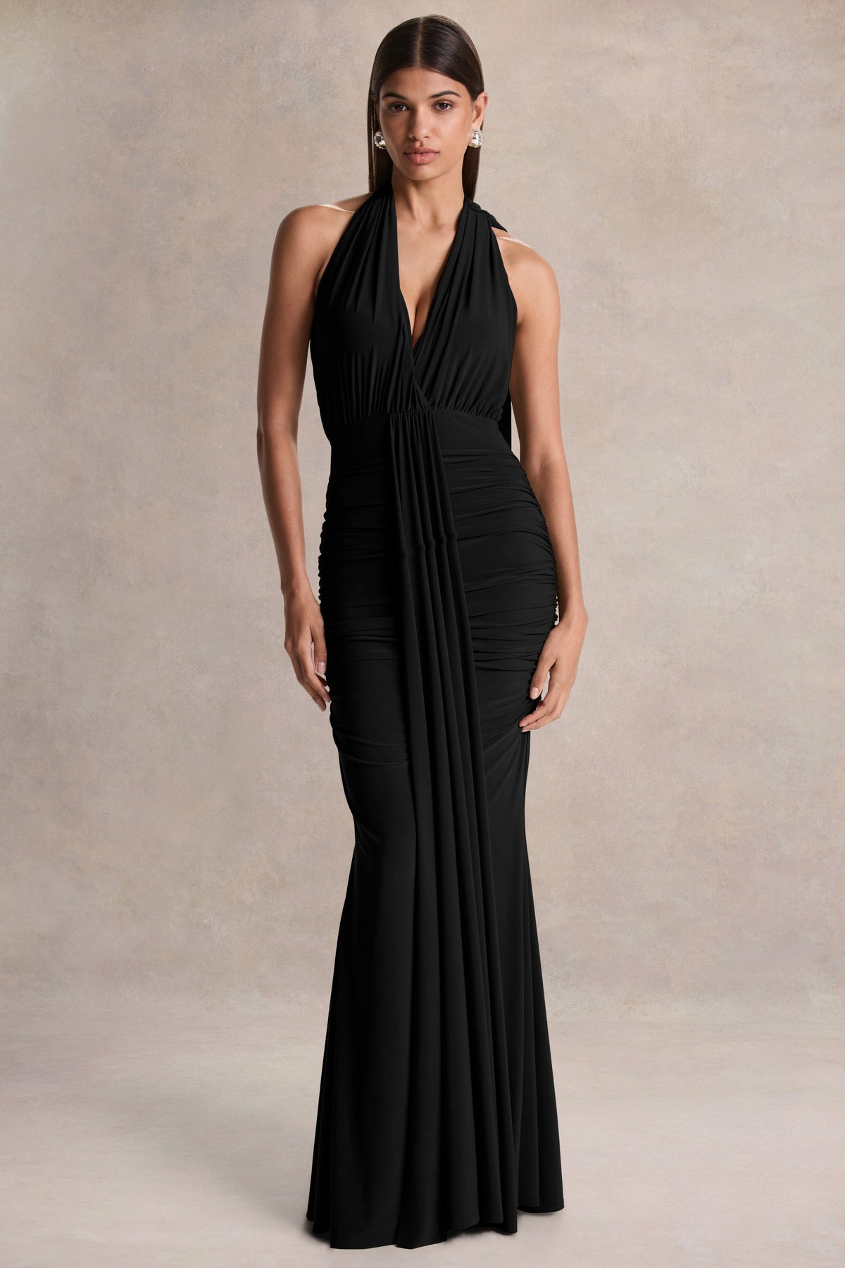 Roselani | Black Halter-Neck Maxi Dress With Open-Back