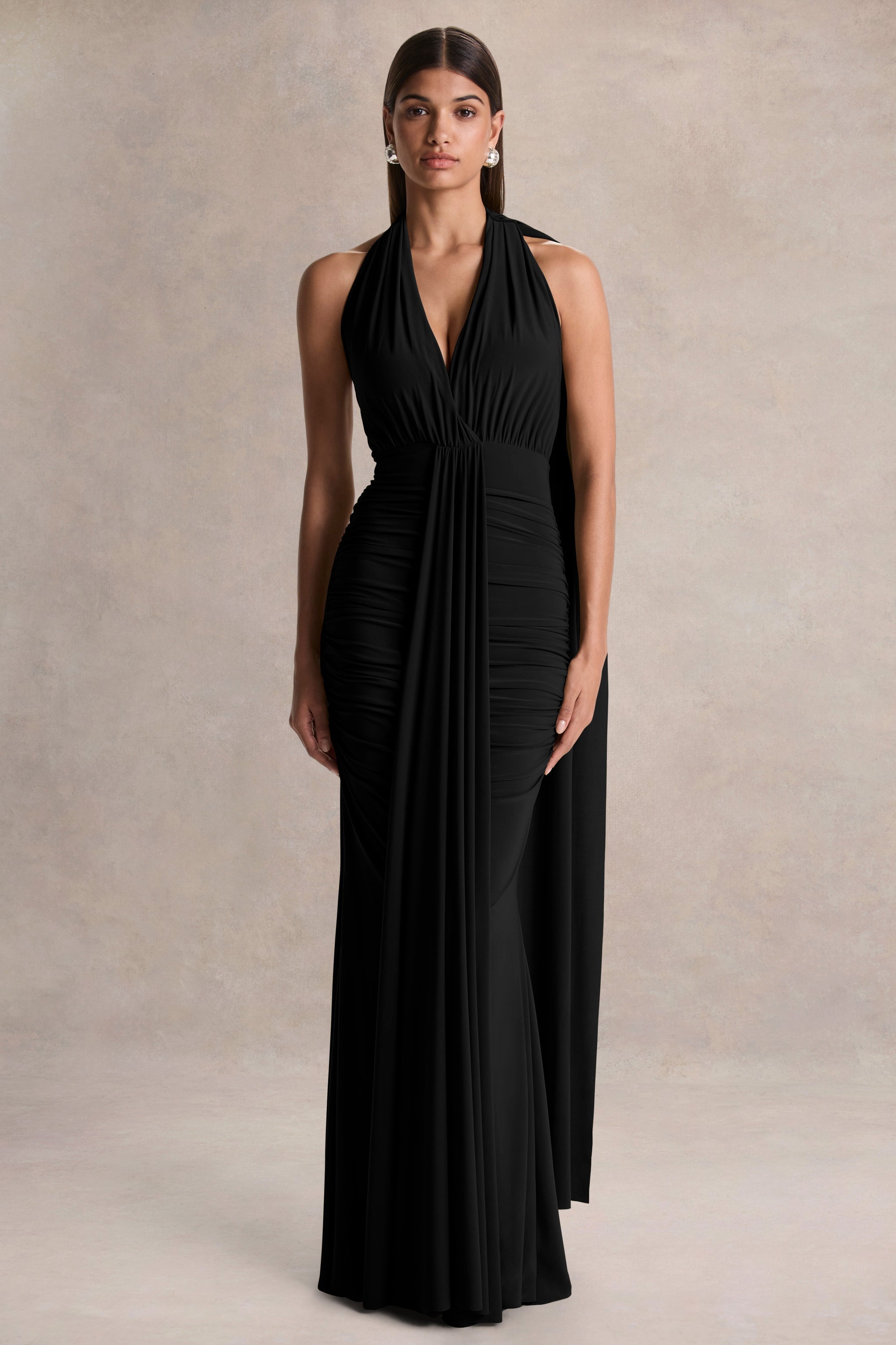 Roselani | Black Halter-Neck Maxi Dress With Open-Back