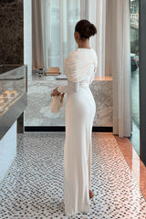 Evessa | Cream High-Neck Maxi Dress With Gathered-Detailing