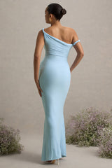 Lita | Powder Blue Twisted Asymmetric Maternity Maxi Dress