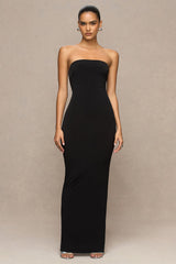 Milania | Black Asymmetric-Neck Maxi Dress With Twist-Sleeve