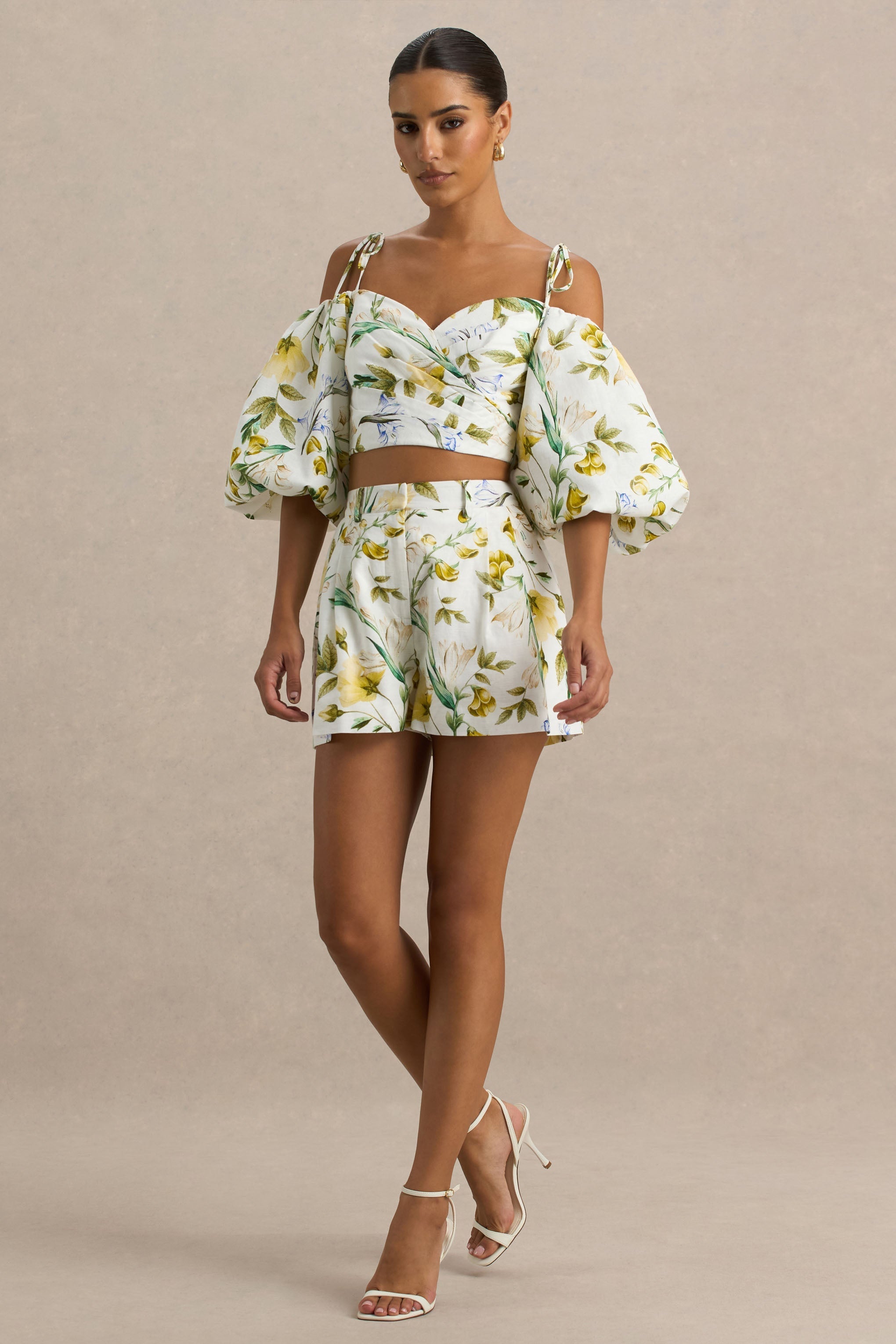 Pixel | White Botanical Print Shorts