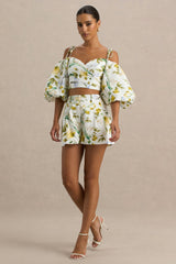 Pixel | White Botanical Print Shorts