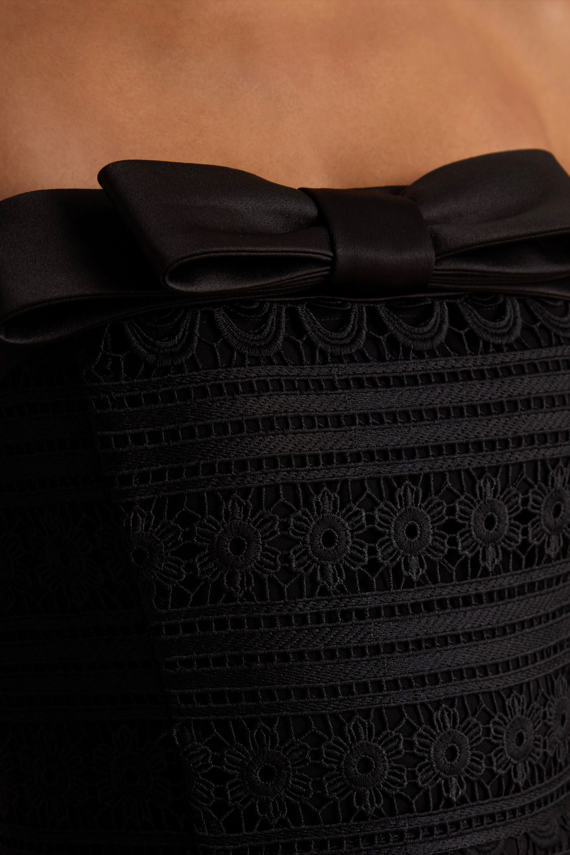 Kerry | Black Lace Bandeau Mini Dress With Bow-Detail
