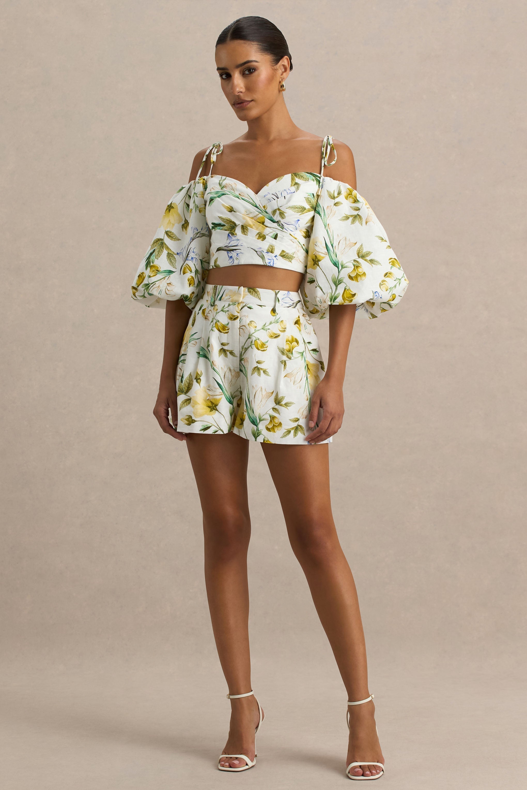Pixel | White Botanical Print Shorts