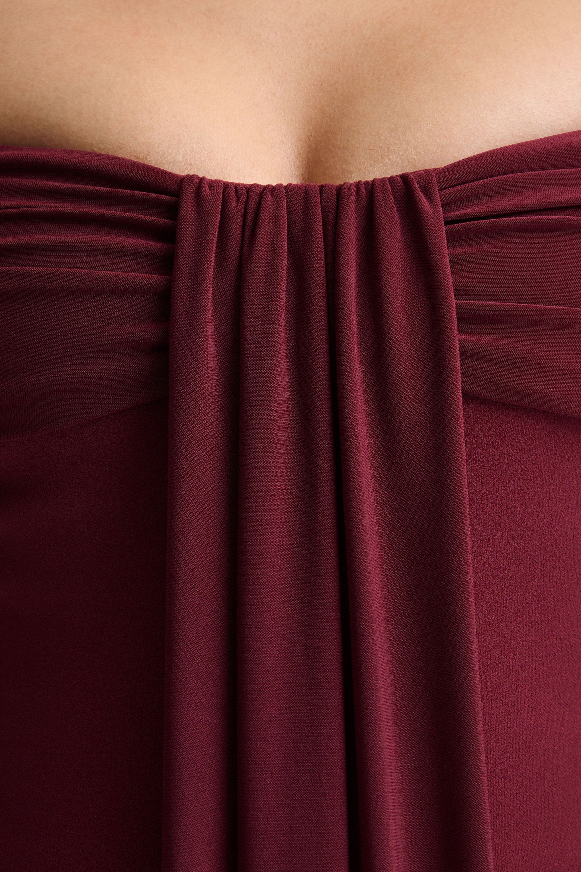Dearest | Burgundy Bardot-Neck Midi Dress
