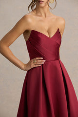 Promises | Red Satin Sweetheart-Neck Midi Dress