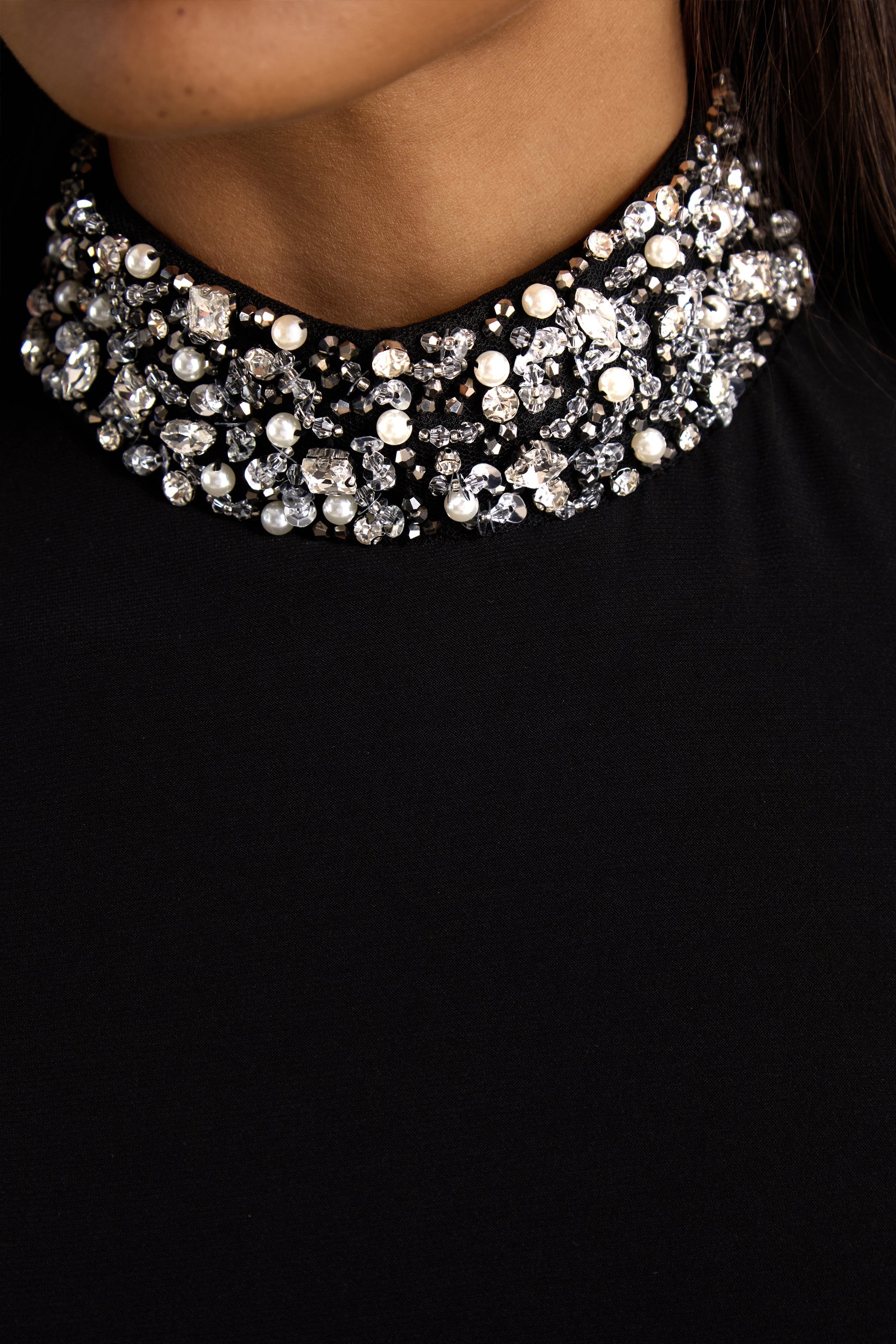 Oriana | Black Embellished High-Neck Maxi Dress With One-Cape Sleeve
